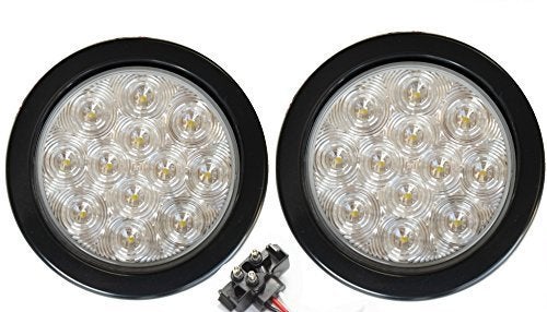 Radiant Pair of 2 LED 4" Round Back-up Reverse Light Kits Include Grommet, Plug Clear Lens White Light Truck Trailer RV 25108C-WK - Image 1