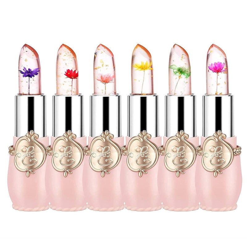 firstfly Pack of 6 Crystal Flower Jelly Lipstick, Long Lasting Nutritious Lip Balm Lips Moisturizer Magic Temperature Color Change Lip Gloss (Pink) - Image 1