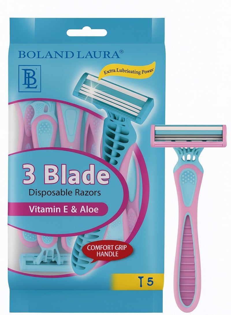 BOLAND LAURA Women's Stainless Steel Disposable Razor3Blade Disposable Razors 5pcs - Image 1