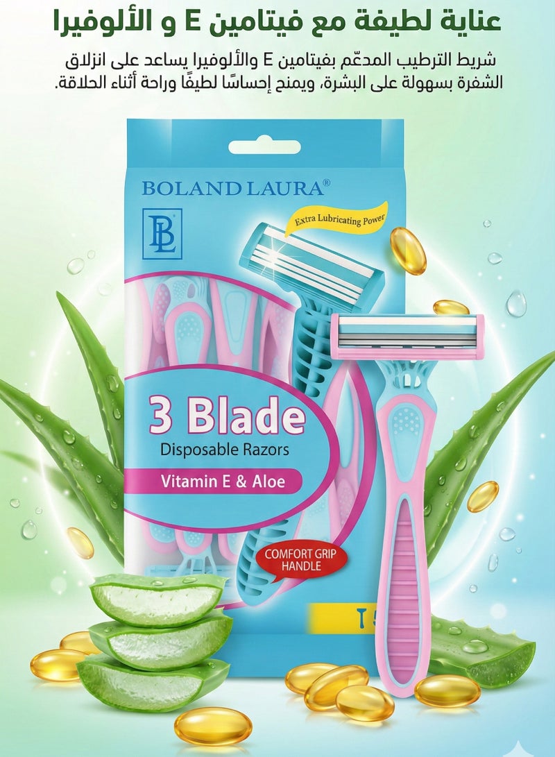 BOLAND LAURA Women's Stainless Steel Disposable Razor3Blade Disposable Razors 5pcs - Image 4