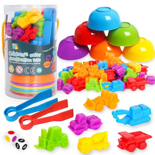 kizh Sorting Colors Counting Game for Kids Car Matching Toys with Sorting Cups and Games Dice Montessori Preschool Learning Activities Gifts for Toddlers Kids 3 4 5 6 - Image 1