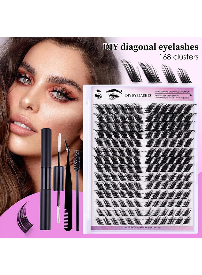 رموش كاذبة 168 مجموعات من مجموعات مفردة مع الشعر الطائر الزاوي طبيعي ورقيق ذاتي مقطع رموش DIY Set, Natural Look Effect Black فردي رموش خاطئة - Image 2