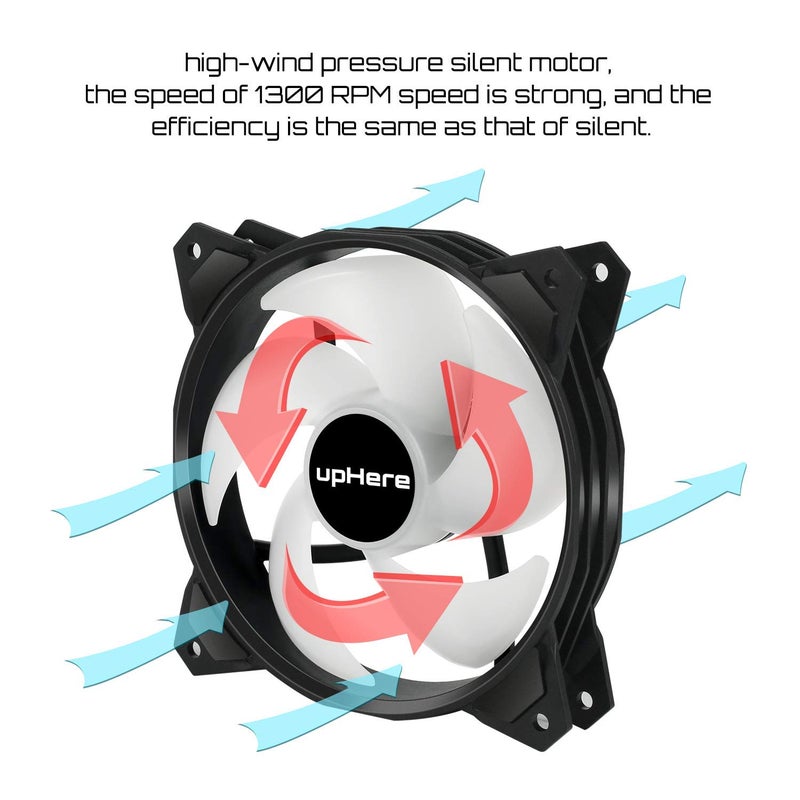 upHere Long Life 120mm 3-Pin High Airflow Quiet Edition White LED Case Fan for PC Cases, CPU Coolers, and Radiators 3-Pack,PF120WT3-3 - Image 2
