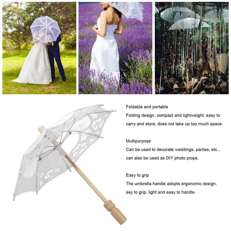 Lace Wedding Umbrella Bridal Decorative Foldable Compact Lightweight For Photography Props Parties White - Image 4