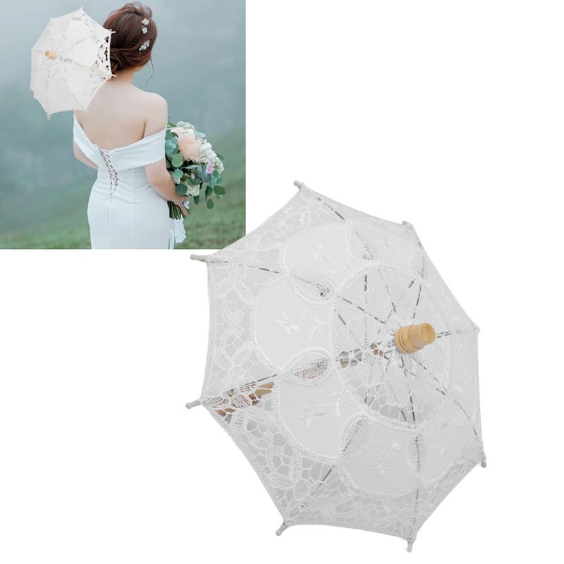 Lace Wedding Umbrella Bridal Decorative Foldable Compact Lightweight For Photography Props Parties White - Image 5
