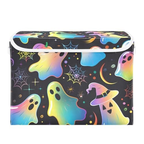 senya Halloween Baskets Collapsible Storage Bins with Lids Halloween Colorful Print Storage Boxes Clothes Baskets for Organizing B06D22020 - Image 3