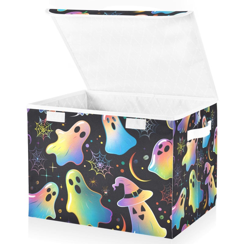 senya Halloween Baskets Collapsible Storage Bins with Lids Halloween Colorful Print Storage Boxes Clothes Baskets for Organizing B06D22020 - Image 2