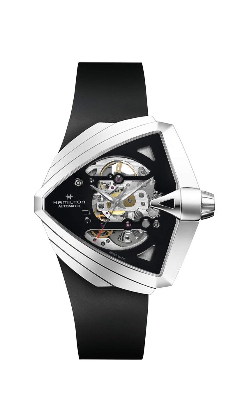 Hamilton Watch Ventura XXL Skeleton Auto | Swiss Made | 45.5mm x 46mm Stainless Steel Case | Black Dial Analog Watch | Black Rubber Strap (Model: H24625330) - Image 3