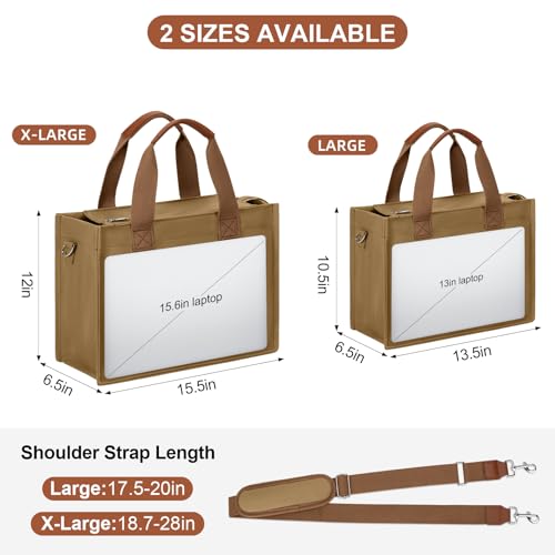 KKXIU Large Canvas Tote Bag for Women with Zipper and Compartments Crossbody Work Bible Messenger Purse Bag With Pockets - Brown - Image 2