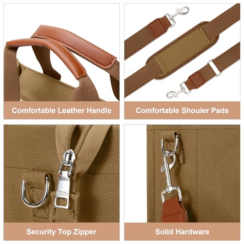KKXIU Large Canvas Tote Bag for Women with Zipper and Compartments Crossbody Work Bible Messenger Purse Bag With Pockets - Brown - Image 5