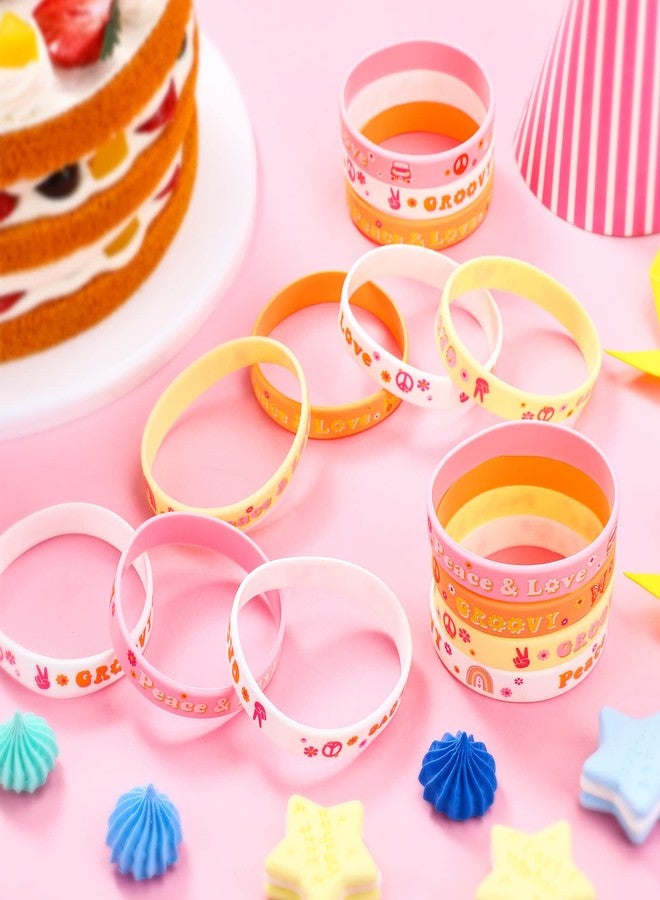 Aoriher 28 Pieces Groovy Retro Hippie Silicone Wristbands Daisy Flower Peace and Love Rubber Bracelets Daisy Party Favors for Kids adults 60s 70s Two Groovy themed Birthday Party Decoration Supplies - Image 5