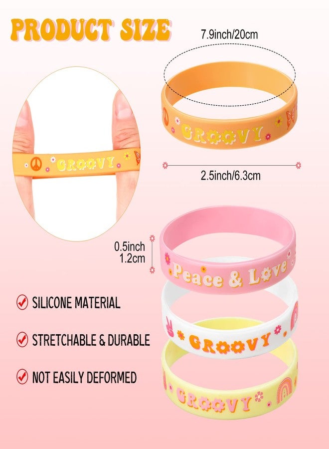 Aoriher 28 Pieces Groovy Retro Hippie Silicone Wristbands Daisy Flower Peace and Love Rubber Bracelets Daisy Party Favors for Kids adults 60s 70s Two Groovy themed Birthday Party Decoration Supplies - Image 2