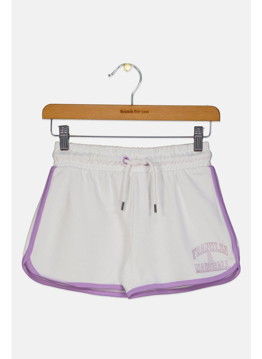 Franklin Marshall Kids Girl Drawstring Running Shorts, White  - Image 1