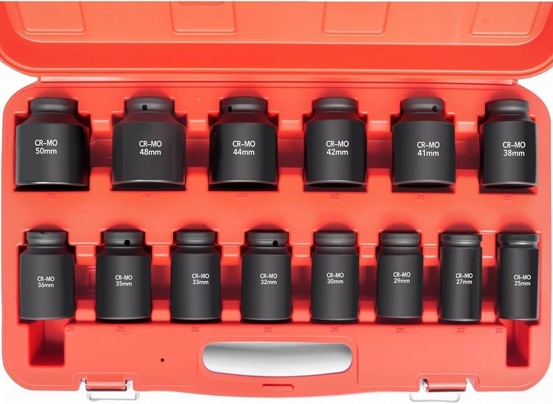 TONYNOL 1/2 Inch Drive Deep Impact Socket Set,6-Point, Metric Sizes(25-50mm),14 PCS,Cr-Mo Steel,Heavy Duty Impact Sockets for Automotive & Industrial Machinery,With a Storage Case - Image 1