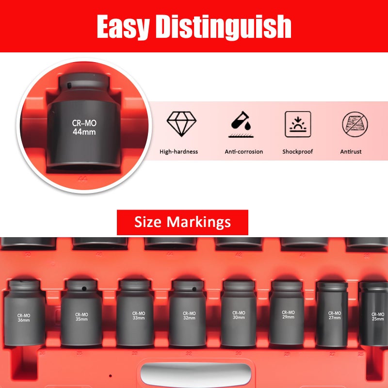 TONYNOL 1/2 Inch Drive Deep Impact Socket Set,6-Point, Metric Sizes(25-50mm),14 PCS,Cr-Mo Steel,Heavy Duty Impact Sockets for Automotive & Industrial Machinery,With a Storage Case - Image 4