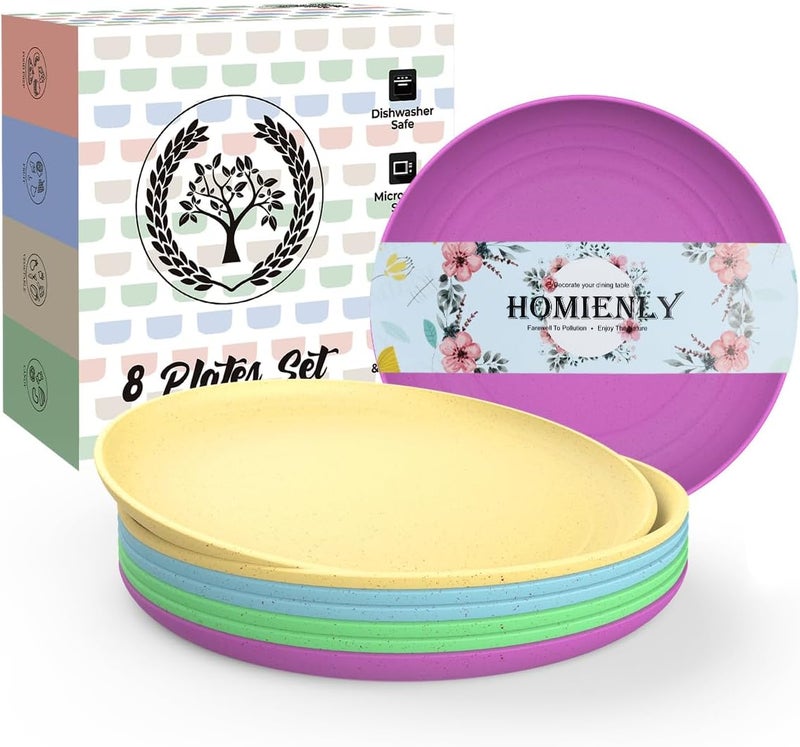 Homienly Wheat Straw Small Plates Dessert Plates Set of 8 Wheat Straw Appetizer Plate for Snack Side Dish Unbreakable Microwave and Dishwasher Safe Mini Plate Set 6 inch Memphis - Image 1