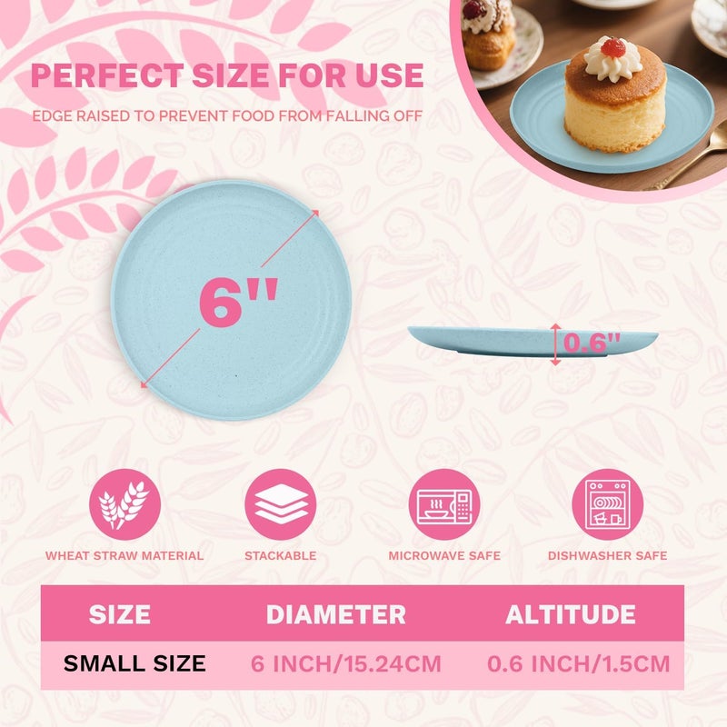 Homienly Wheat Straw Small Plates Dessert Plates Set of 8 Wheat Straw Appetizer Plate for Snack Side Dish Unbreakable Microwave and Dishwasher Safe Mini Plate Set 6 inch Memphis - Image 2
