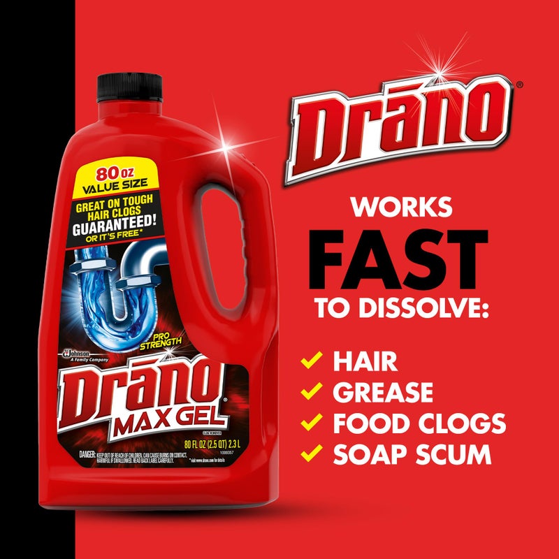 Drano Max Gel Drain Clog Remover and Cleaner for Shower or Sink Drains, Unclogs and Removes Hair, Soap Scum and Blockages, 80 Oz - Image 3