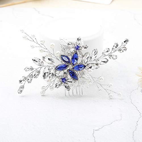Olbye Wedding Hair Comb Blue Rhinestone Bridal Hair Accessories for Bride and Bridesmaids Wedding Hair Piece Silver - Image 2