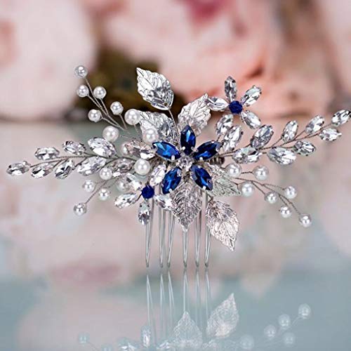 Olbye Wedding Hair Comb Blue Rhinestone Bridal Hair Accessories for Bride and Bridesmaids Wedding Hair Piece Silver - Image 1