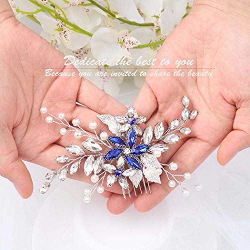 Olbye Wedding Hair Comb Blue Rhinestone Bridal Hair Accessories for Bride and Bridesmaids Wedding Hair Piece Silver - Image 5