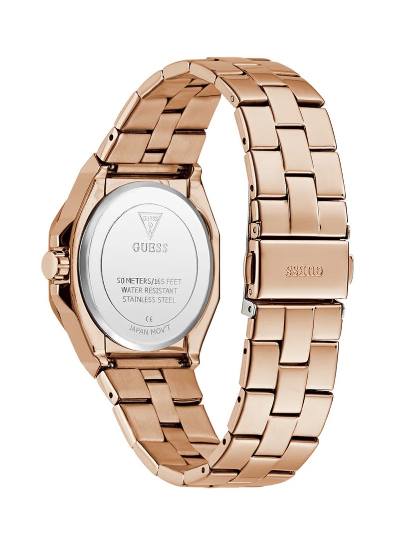 GUESS ساعة نسائية إمبراطورية أنالوج كوارتز بقرص وردي ذهبي من الستانلس ستيل GW0873L3 - 34 مم - Image 4