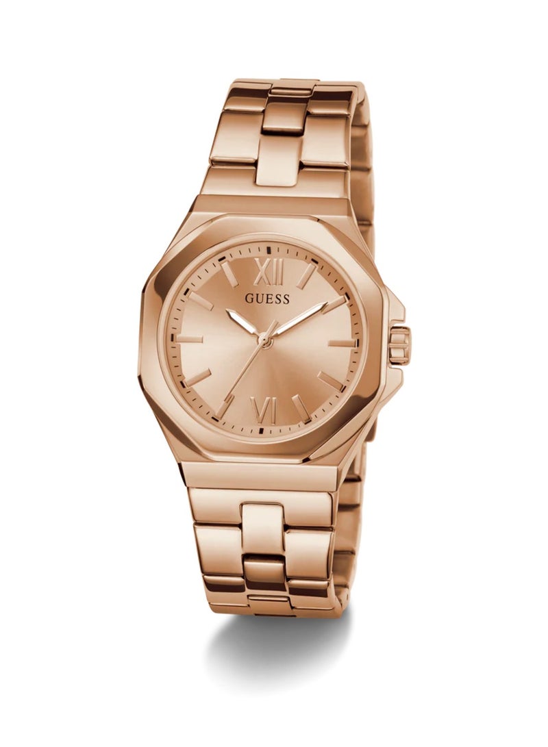GUESS ساعة نسائية إمبراطورية أنالوج كوارتز بقرص وردي ذهبي من الستانلس ستيل GW0873L3 - 34 مم - Image 5