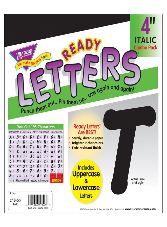 Trend Enterprises Black 4" Italic Font punch-out Ready Letters by TREND enterprises, Inc.; Uppercase/Lowercase, 194 ct. - Image 3