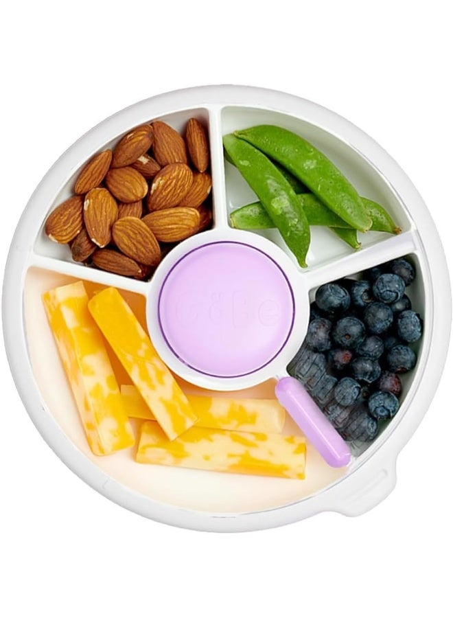 GoBe Kids Small Snack Spinner Slide Bundle with Hand Strap and Sticker Sheet - Reusable Snack Container with 5 Compartment Dispenser and Lid | BPA/PVC Free | Dishwasher Safe | No Spill - Taro Purple - Image 1