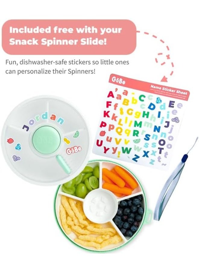 GoBe Kids Small Snack Spinner Slide Bundle with Hand Strap and Sticker Sheet - Reusable Snack Container with 5 Compartment Dispenser and Lid | BPA/PVC Free | Dishwasher Safe | No Spill - Taro Purple - Image 2