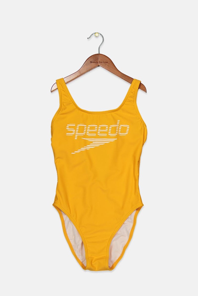 speedo Women Brand Logo Sleeveless Non Padded One Piece Swimsuit, Yellow  - Image 1