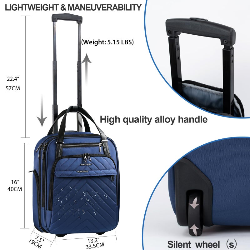 VANKEAN Carry On Underseat 16-inch Multi-functional Underseater Lightweight Overnight Suitcase with Wheels Roller Case for Women Men Travel Business, Haze Blue - Image 3