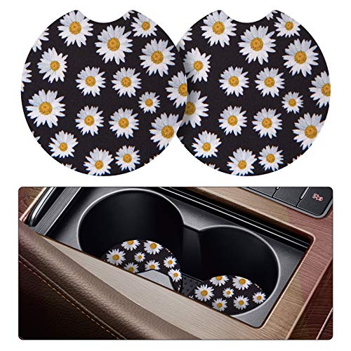 tifanso Car Cup Drink Holder Coaster 2 Pack Car Coasters for Cup Holders Cute Vehicle Accessories for Women and Girl Daisy - Image 1