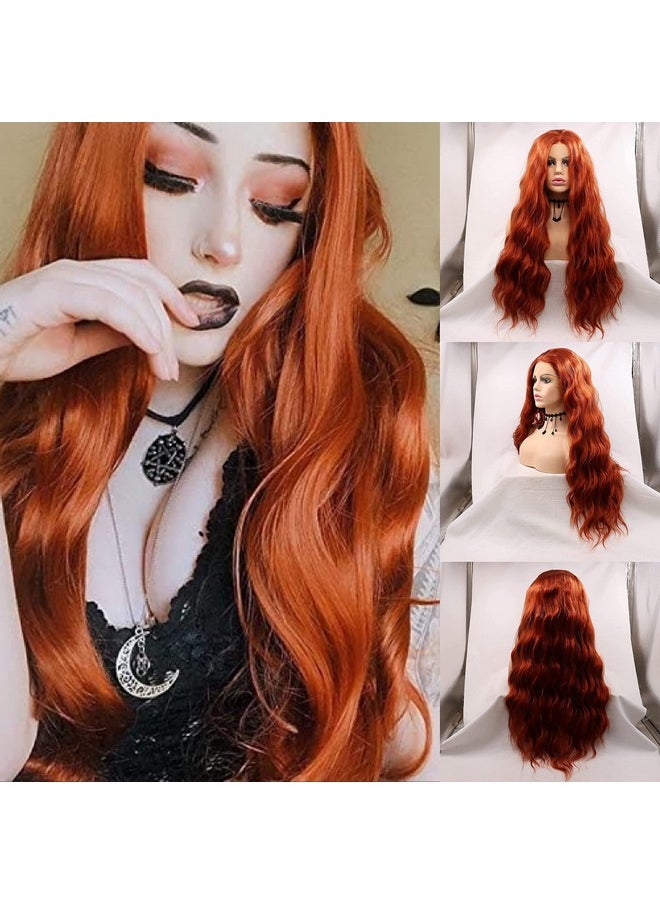 RainaHair - Copper Red Long Loose Wave Lace Front Wigs Heat Resistant Fiber For Women Natural Looking Synthetic Wigs (24 Inch Copper Red/Lace Front Wig) - Image 1