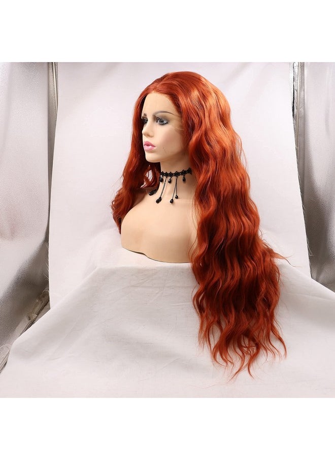 RainaHair - Copper Red Long Loose Wave Lace Front Wigs Heat Resistant Fiber For Women Natural Looking Synthetic Wigs (24 Inch Copper Red/Lace Front Wig) - Image 1