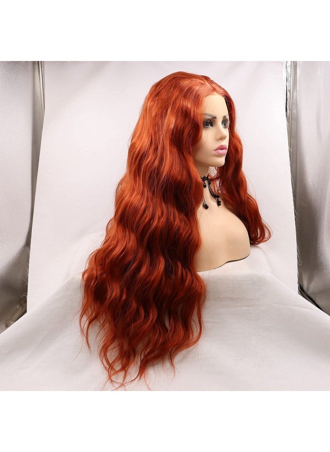 RainaHair - Copper Red Long Loose Wave Lace Front Wigs Heat Resistant Fiber For Women Natural Looking Synthetic Wigs (24 Inch Copper Red/Lace Front Wig) - Image 1
