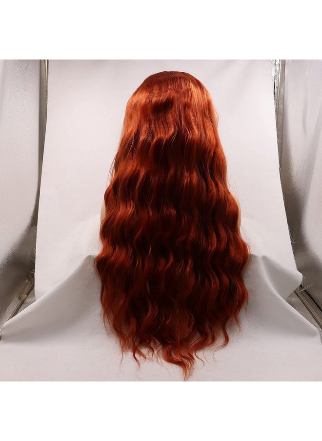 RainaHair - Copper Red Long Loose Wave Lace Front Wigs Heat Resistant Fiber For Women Natural Looking Synthetic Wigs (24 Inch Copper Red/Lace Front Wig) - Image 1