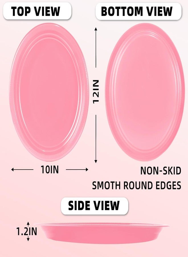 BONSINY 50 Count Pink Party Supplies Pink Plastic Plates Disposiable 10" x 12" Oval Pink Plates for Girls Baby Shower Bridal Shower Wedding Birthday - Image 2