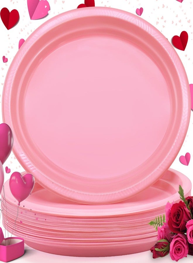 BONSINY 50 Count Pink Party Supplies Pink Plastic Plates Disposiable 10" x 12" Oval Pink Plates for Girls Baby Shower Bridal Shower Wedding Birthday - Image 1
