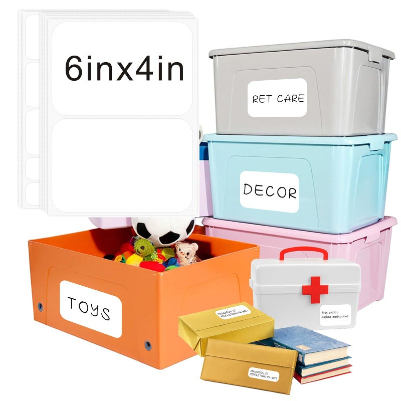 KIUKIUO 180 Large Size Removable Customizable Blank Labels,three sizes, Water/Oil/Tear Resistant, No Residue for Home Organization Projects, Bins,Desk Items 6inx4in,3inx2in,3inx1in - Image 1
