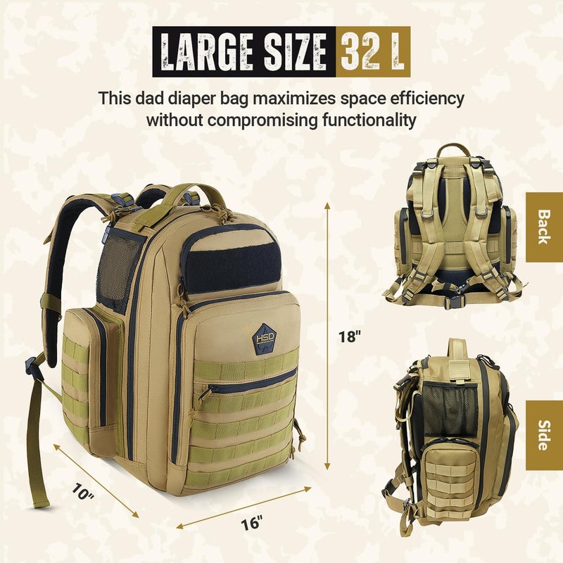 HighSpeedDaddy - Original Baby Diaper Backpack, Military-Grade, Waterproof Baby Travel Bag for Dads & Moms, Lay-Flat Design with Stroller Straps, Tablet Sleeve, & Rubber Feet - 32L capacity, Brown - Image 2