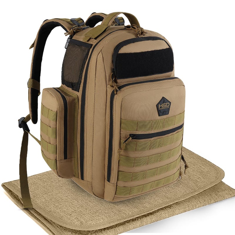 HighSpeedDaddy - Original Baby Diaper Backpack, Military-Grade, Waterproof Baby Travel Bag for Dads & Moms, Lay-Flat Design with Stroller Straps, Tablet Sleeve, & Rubber Feet - 32L capacity, Brown - Image 1