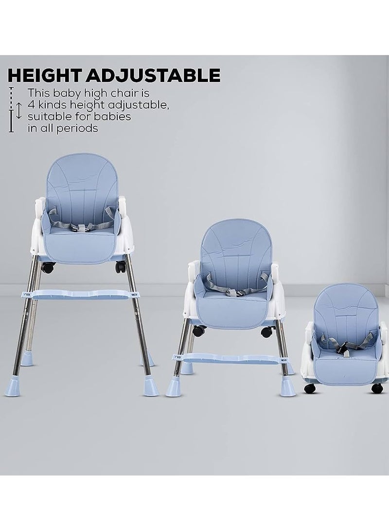 umbrella Umbrella 4 in 1 Convertible High Chair for Kids with Adjustable Height and Footrest, Baby Toddler Feeding Booster Seat with Tray, Wheels, Safety Belt and Cushion For 6 Months to 4 Years (blue)  - Image 2