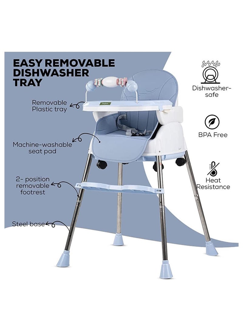 umbrella Umbrella 4 in 1 Convertible High Chair for Kids with Adjustable Height and Footrest, Baby Toddler Feeding Booster Seat with Tray, Wheels, Safety Belt and Cushion For 6 Months to 4 Years (blue)  - Image 5