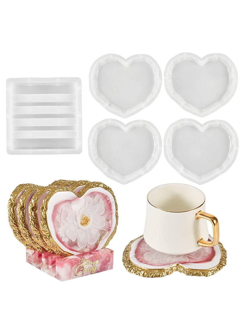 SYOSI مجموعة قوالب راتنج على شكل قلب من الجيود، 4 قطع من قوالب الأكواب لصب راتنج الإيبوكسي مع قالب صندوق تخزين، قوالب سيليكون على شكل جيود للحرف اليدوية المصنوعة من الراتينج، مفارش الأكواب، ديكور المنزل - Image 1