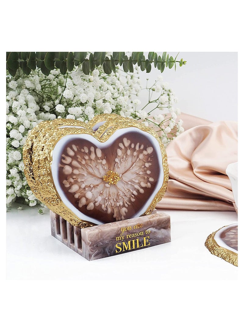 SYOSI مجموعة قوالب راتنج على شكل قلب من الجيود، 4 قطع من قوالب الأكواب لصب راتنج الإيبوكسي مع قالب صندوق تخزين، قوالب سيليكون على شكل جيود للحرف اليدوية المصنوعة من الراتينج، مفارش الأكواب، ديكور المنزل - Image 4