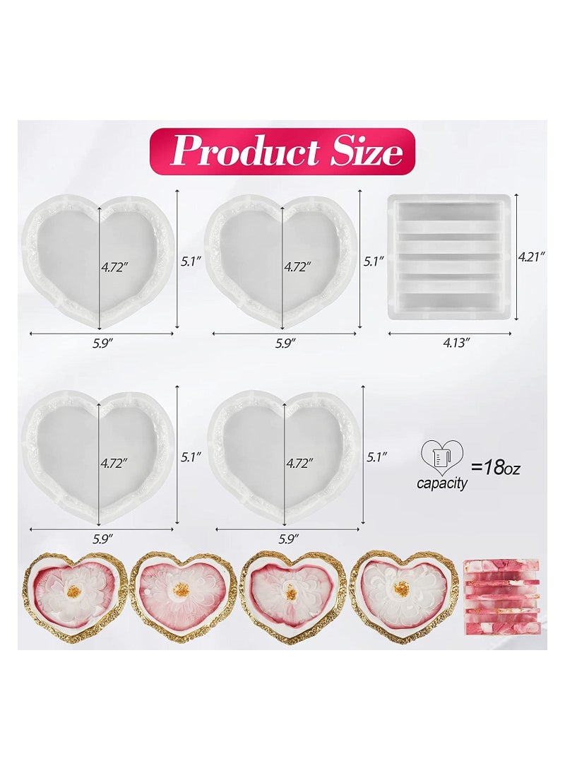 SYOSI مجموعة قوالب راتنج على شكل قلب من الجيود، 4 قطع من قوالب الأكواب لصب راتنج الإيبوكسي مع قالب صندوق تخزين، قوالب سيليكون على شكل جيود للحرف اليدوية المصنوعة من الراتينج، مفارش الأكواب، ديكور المنزل - Image 3