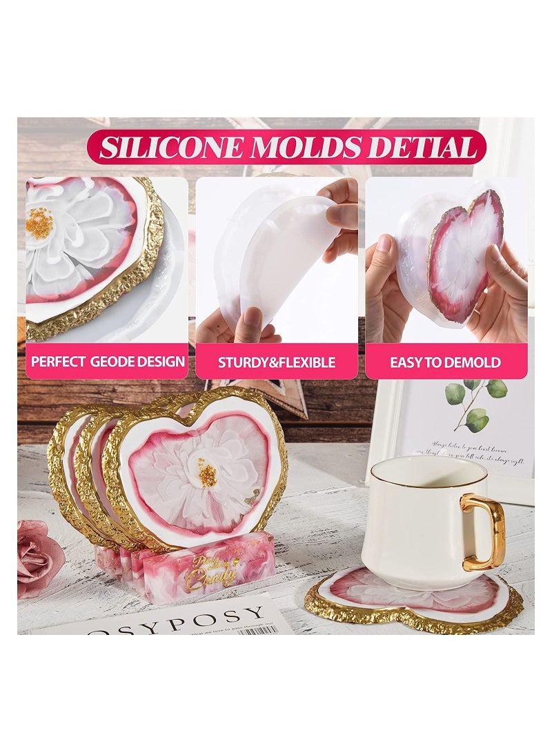 SYOSI مجموعة قوالب راتنج على شكل قلب من الجيود، 4 قطع من قوالب الأكواب لصب راتنج الإيبوكسي مع قالب صندوق تخزين، قوالب سيليكون على شكل جيود للحرف اليدوية المصنوعة من الراتينج، مفارش الأكواب، ديكور المنزل - Image 5