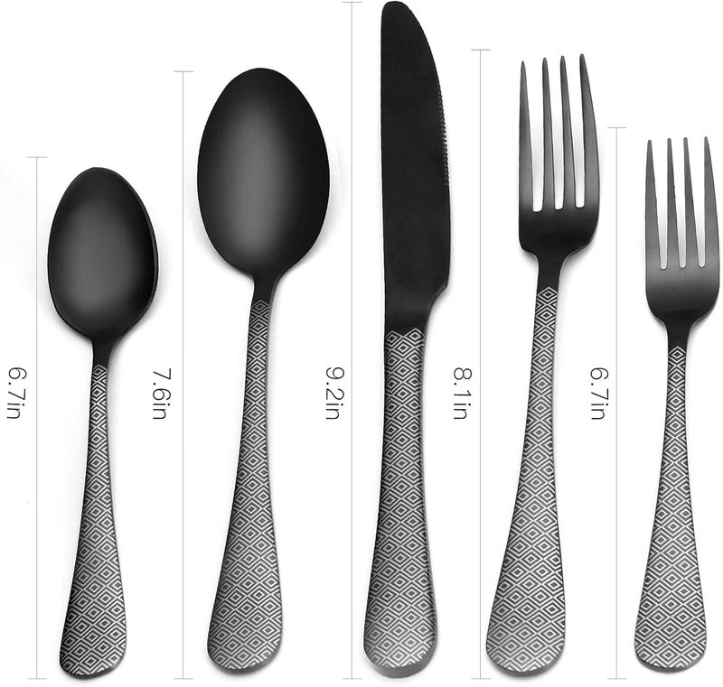 sharecook مجموعة أدوات المائدة الماتيه السوداء، تشطيب ساتان، 20 قطعة من أدوات المائدة المصنوعة من الفولاذ المقاوم للصدأ، مجموعة أدوات المطبخ لخدمة 4 أشخاص، مجموعة أدوات المائدة للمنزل والمطعم، آمنة للغسيل في غسالة الأطباق - Image 2
