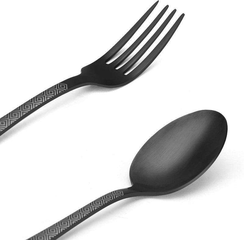 sharecook مجموعة أدوات المائدة الماتيه السوداء، تشطيب ساتان، 20 قطعة من أدوات المائدة المصنوعة من الفولاذ المقاوم للصدأ، مجموعة أدوات المطبخ لخدمة 4 أشخاص، مجموعة أدوات المائدة للمنزل والمطعم، آمنة للغسيل في غسالة الأطباق - Image 3